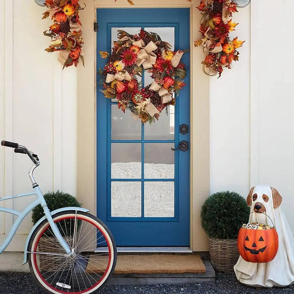 Halloween Dog Cat Ornaments with Candy Bowl Halloween Pumpkin Snack Bowl Stand for Trick Or Treat Indoor Outdoor Decorations