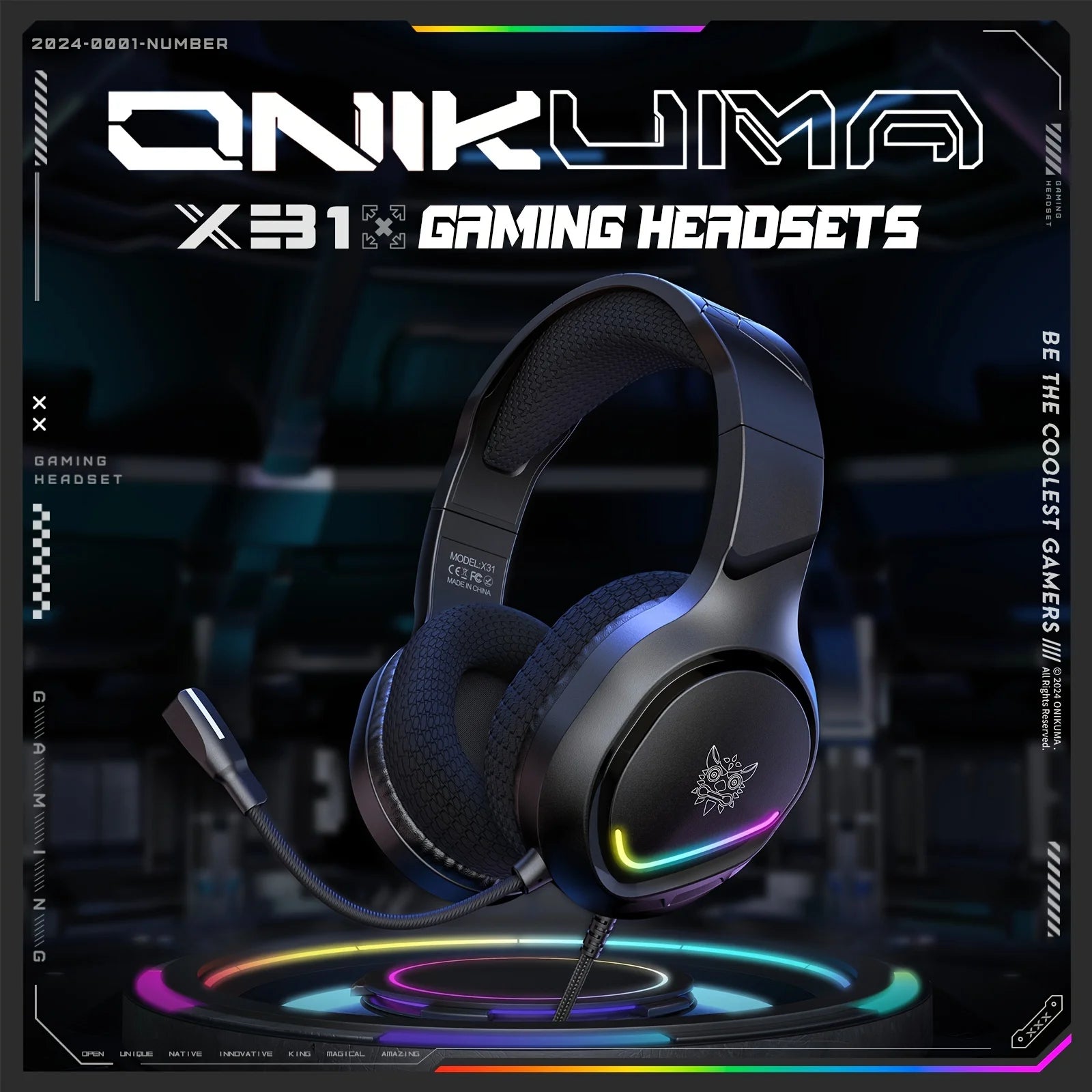 Onikuma X31 Gaming Headset Gaming headphones 3.5 mm speaker 50mm RGB power supports PC/Mobile/Console
