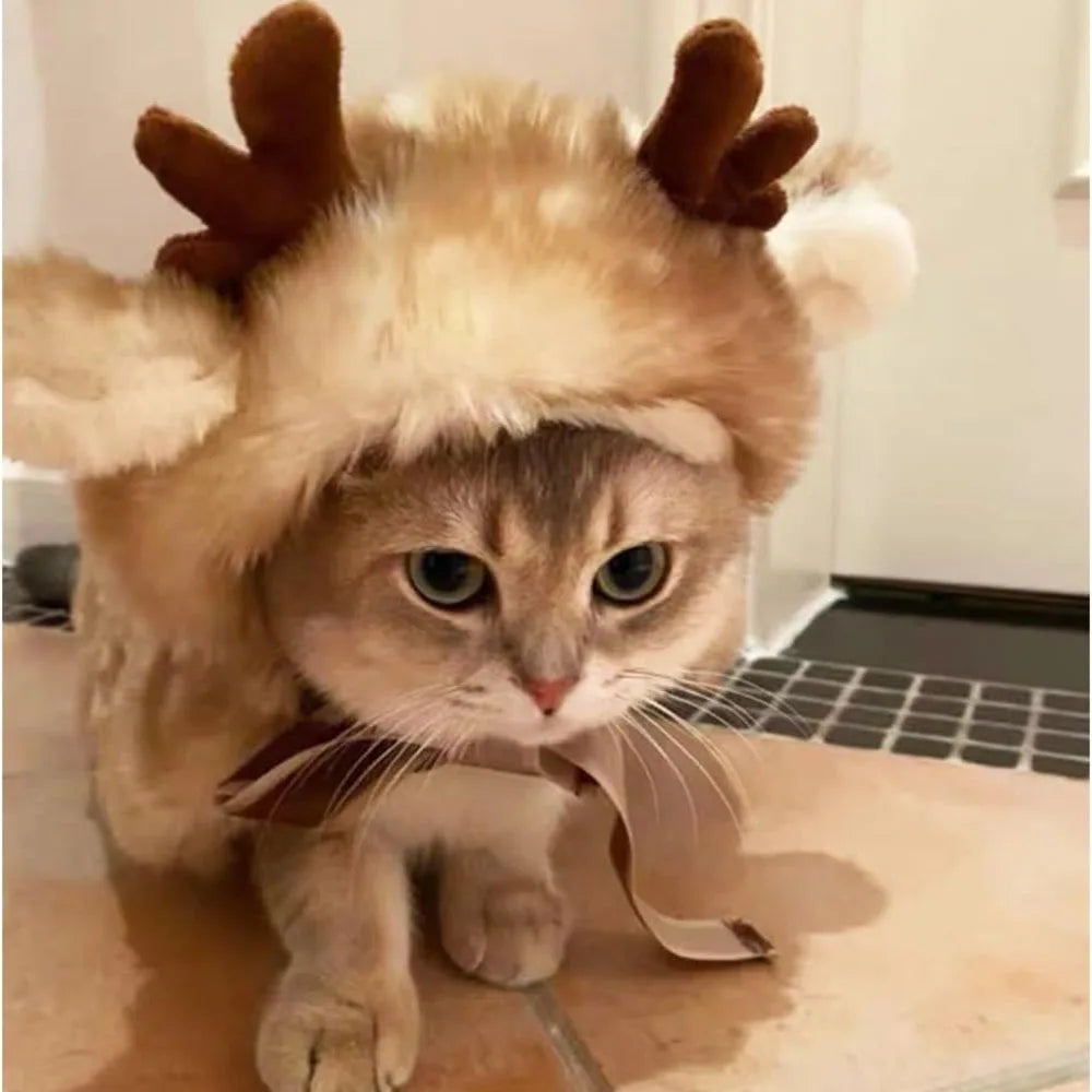 Christmas Pet Clothes Dog Elk Cloak X-mas Pet Costume Brown Deer Cat Clothes Winter Warm Puppy Cape for Cats Small Medium Dogs