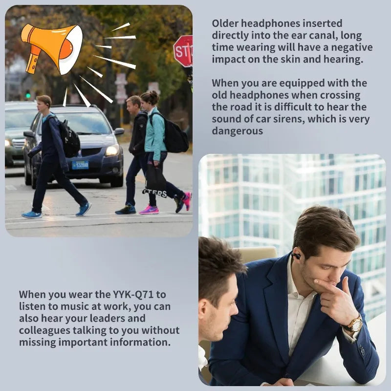 Wireless Open Ear Sport Headphones,Clip On Wireless BT Earbuds for Android iPhone,Air Conduction Headphones for Cycling,Running