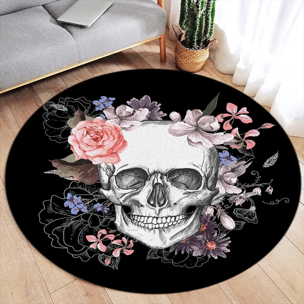 Cartoon Halloween Round Carpet Cute White Elf Ghost Pumpkin Black Flannel Mats Home Living Room Bedroom Decorative Floor Rugs