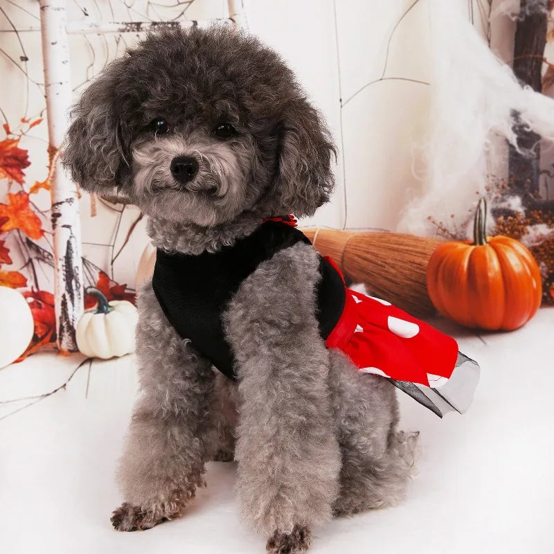New Halloween Christmas Mickey Pet Costume Little Dog Cat Velvet Polka Dot Dress Cute Cartoon Cats Dogs Party Clothes Good Gifts
