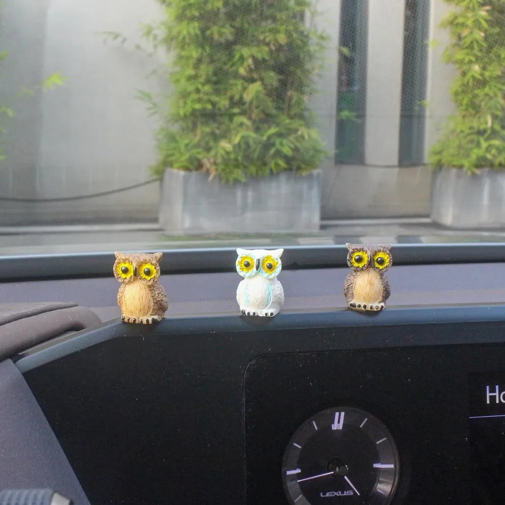 Cute Car Accessories - 6 Pcs Resin Mini Owls for Car Decor, Dashboard Decorations