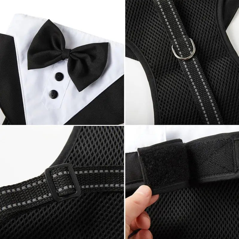 Dog Tuxedo For Small Dogs Dog Prince Wedding Bow Tie Shirt With Traction Rope Dog Outfit Wedding Attire Dog Formal Tuxedo Puppy
