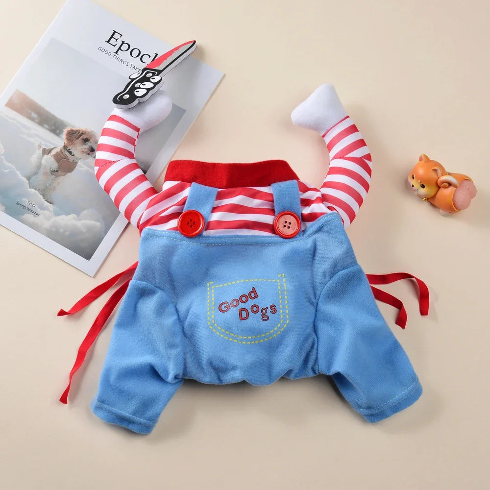 Halloween Funny Pet Clothes Cats Cosplay Killer Costume Adjustable Puppy Kitten Party Dress Up Jumpsuit Festival Gifts for Cats