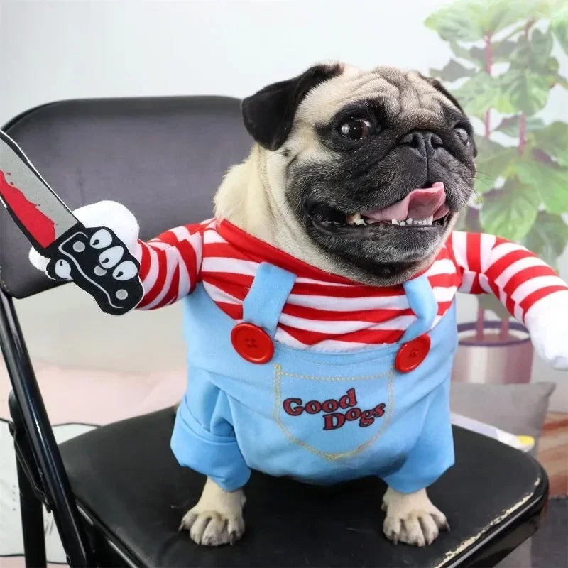 1 Set Pet Cosplay Costume Spooky Deadly Doll Dog Clothes Versatile Comfortable Halloween Outfit For Dogs Cats Chucky Costumes