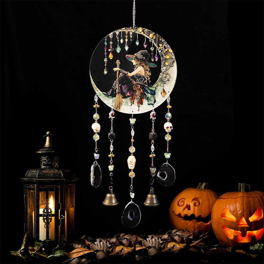1 pc 2D Flat Pumpkin, Bat, Witch Stained Acrylic with Agate PendantWindow Hanging Horror Sun Catcher Decor Halloween Suncatchers
