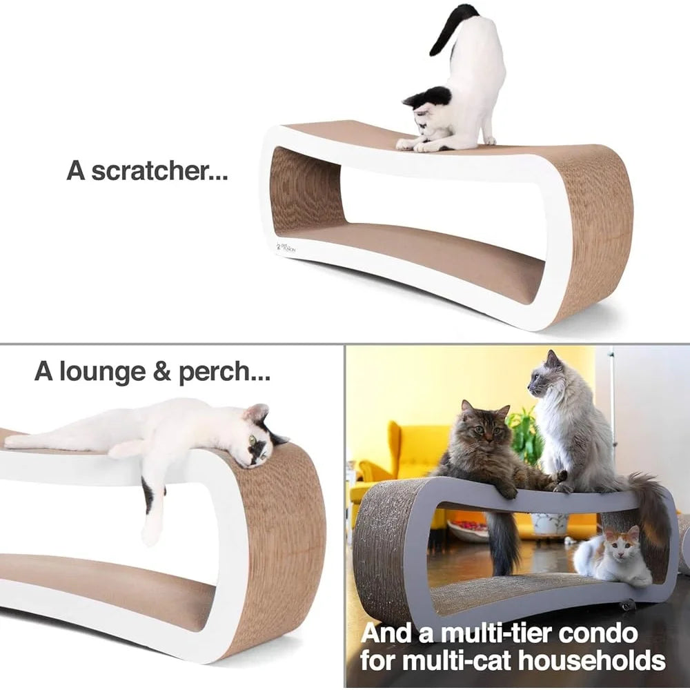 Jumbo Cat Scratcher Lounge with Organic Catnip Dual Level Design Cardboard Multi Surface Scratching Post Indoor Cats