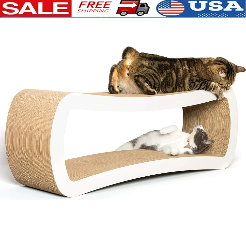 Jumbo Cat Scratcher Lounge with Organic Catnip Dual Level Design Cardboard Multi Surface Scratching Post Indoor Cats