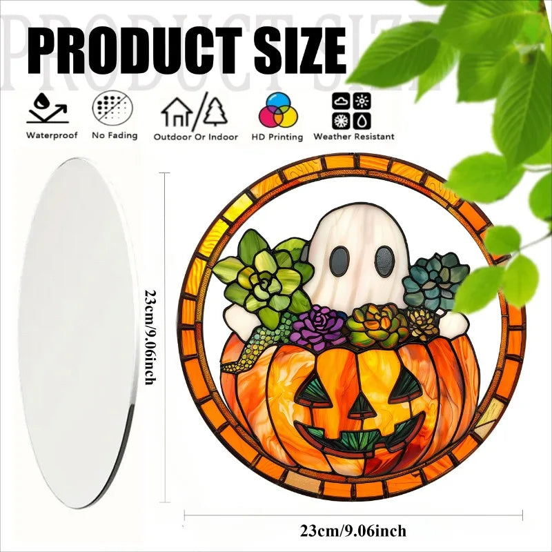 Halloween Ghost Hanging Decoration for Window Acrylic Cute Ghost Scary Pumpkin and Succulents Decor for Home Decor