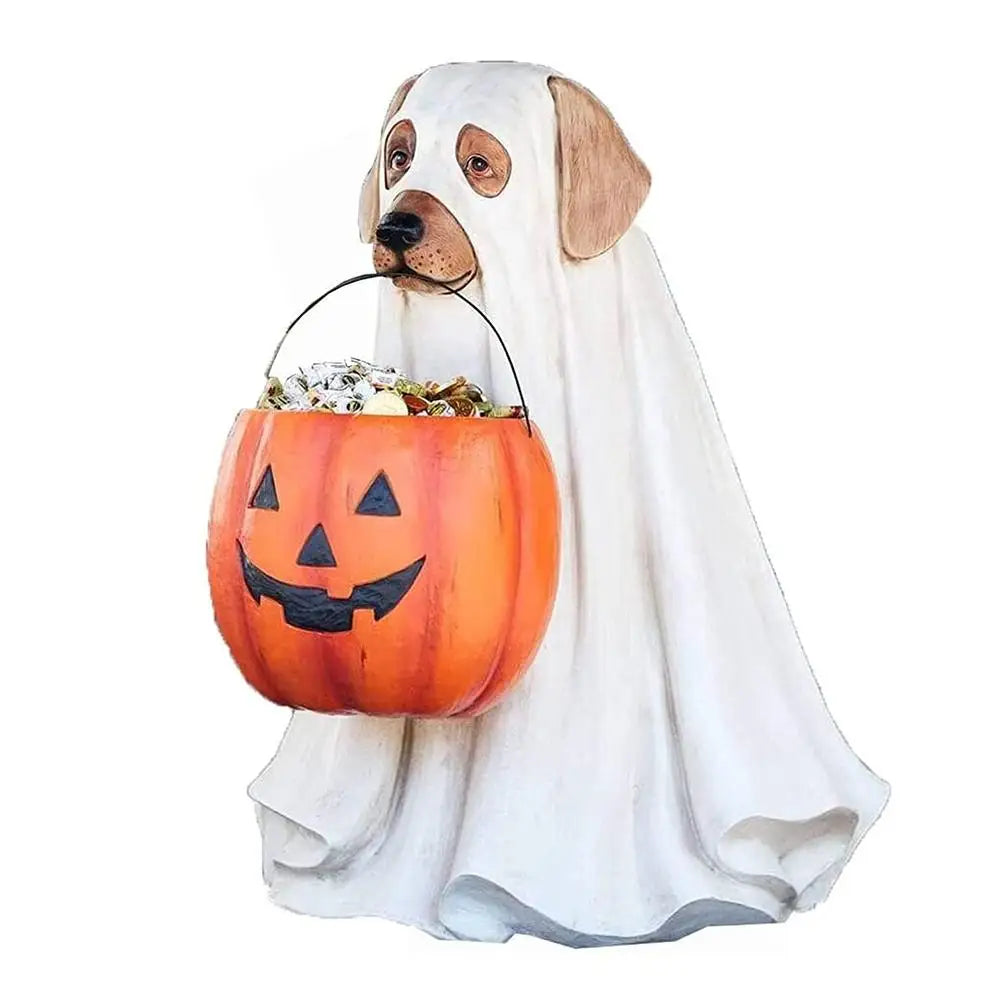 Halloween Dog Cat Ornaments with Candy Bowl Halloween Pumpkin Snack Bowl Stand for Trick Or Treat Indoor Outdoor Decorations