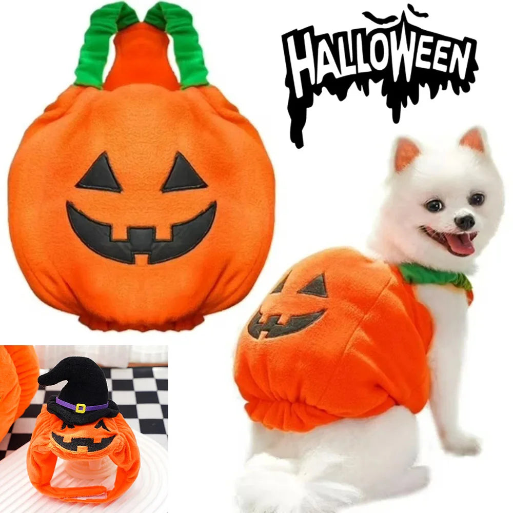 Creative Dog Pumpkin Costume Festive Gifts Halloween Pet Cosplay Clothes Adjustable Warm Halloween Cat Dog Hat Vest Home Decor
