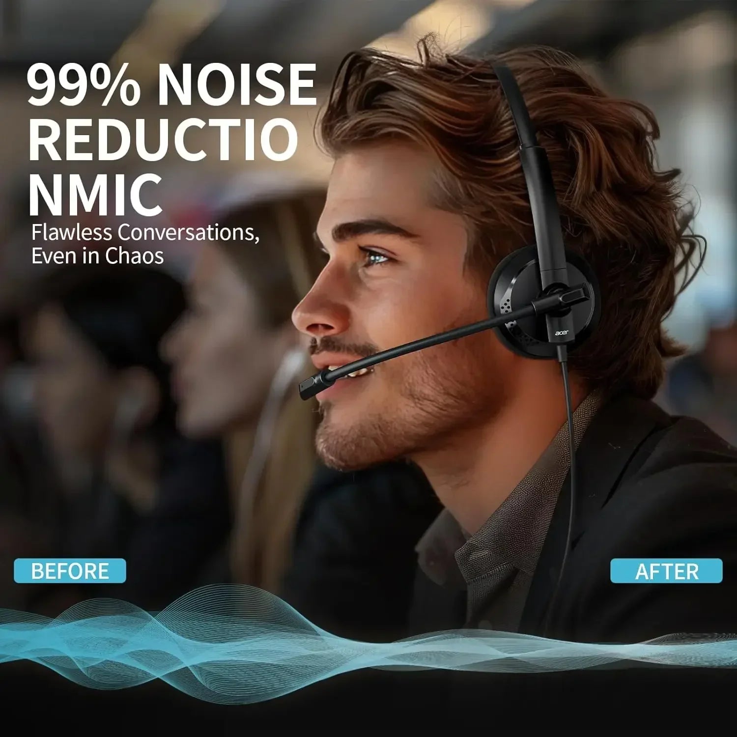 Acer HW03 USB Headset with MIC for PC Wired Headset with Mic for Office Remote Work Call Center Comfortable Design for Long Wear