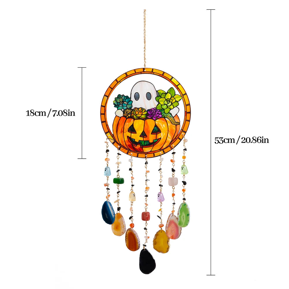 1 pc 2D Flat Pumpkin, Bat, Witch Stained Acrylic with Agate PendantWindow Hanging Horror Sun Catcher Decor Halloween Suncatchers