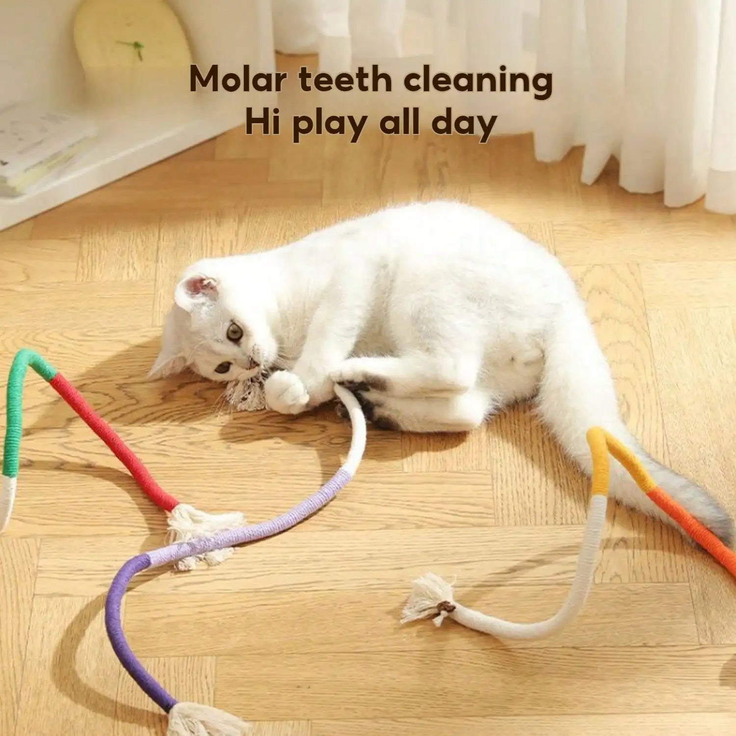 Cotton Rope Toys, 27.55Inches Color Blocking Cotton Rope Toys, Safe Cat Toys Teething Chew For Boredom And Stimulating