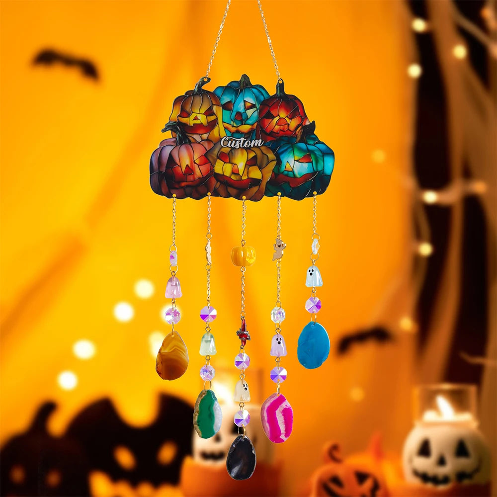 1 pc 2D Flat Pumpkin, Bat, Witch Stained Acrylic with Agate PendantWindow Hanging Horror Sun Catcher Decor Halloween Suncatchers