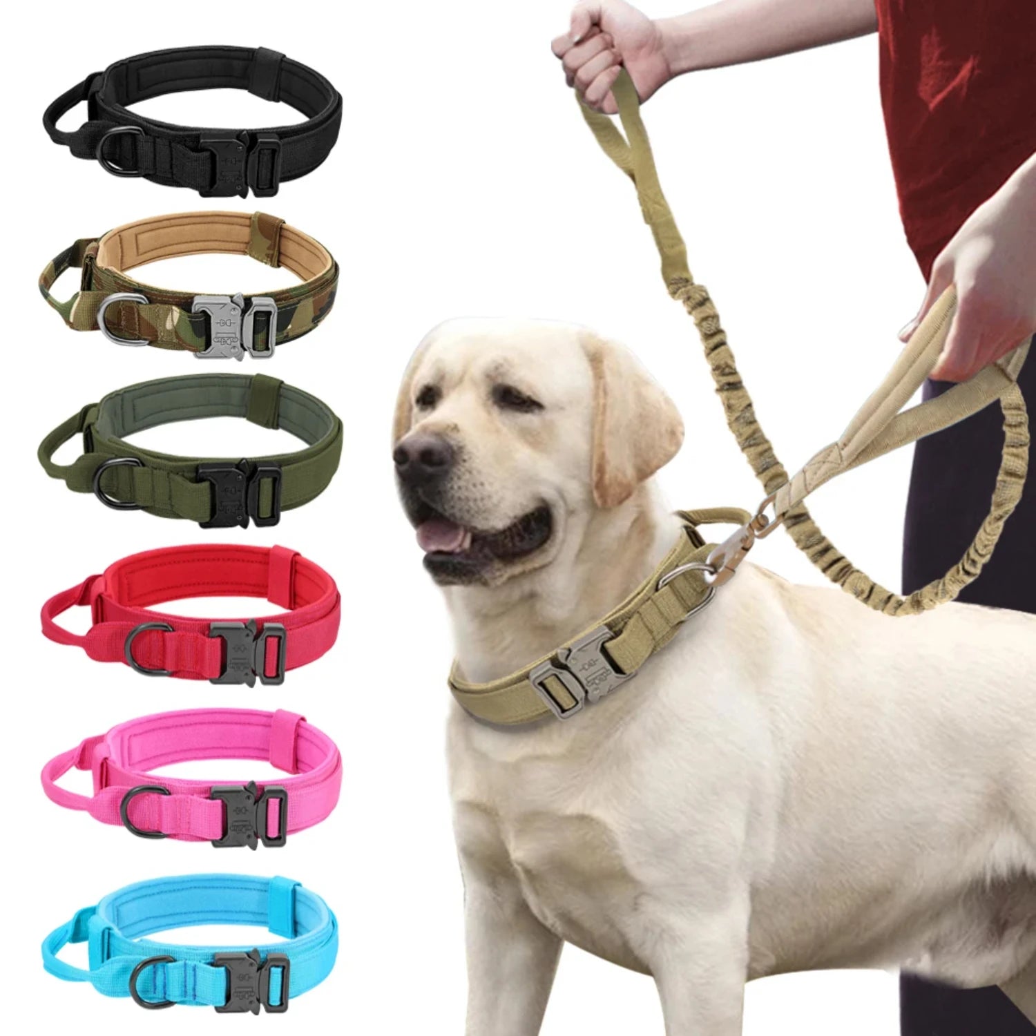 High-Quality Durable Military Tactical Collar and Bungee Leash Set for Medium and Large Dogs - Crafted with Top-Quality Rugged N