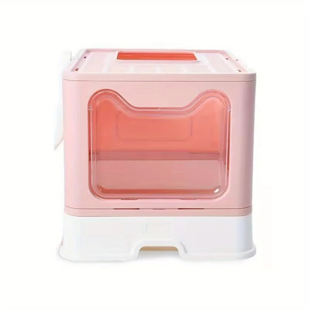 Collapsible Litter Pan with Lid, Enclosed Litter Pan, Top Entry Splash-Proof Cat Toilet, Easy to Clean, with Litter Scoop