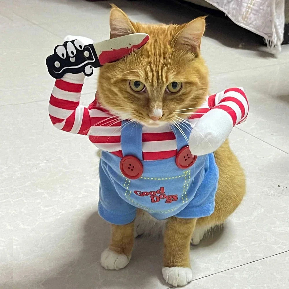 Halloween Funny Pet Clothes Cats Cosplay Killer Costume Adjustable Puppy Kitten Party Dress Up Jumpsuit Festival Gifts for Cats