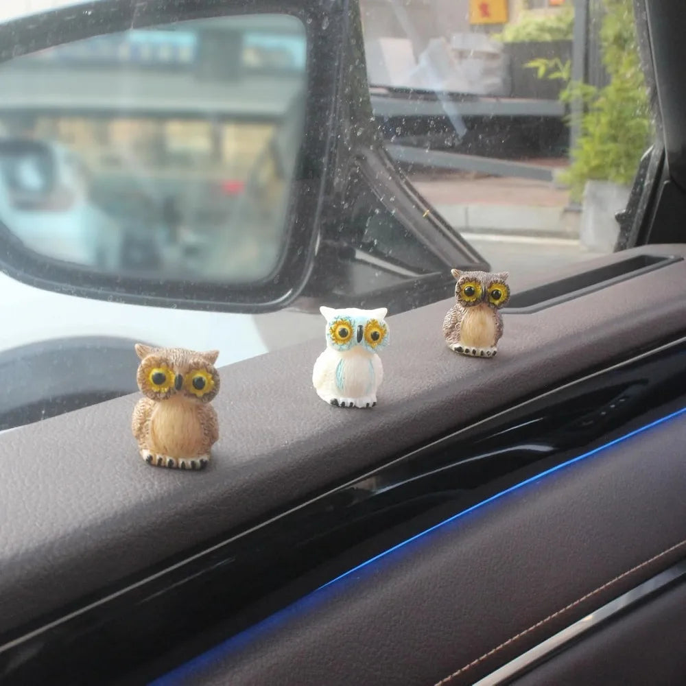 Cute Car Accessories - 6 Pcs Resin Mini Owls for Car Decor, Dashboard Decorations