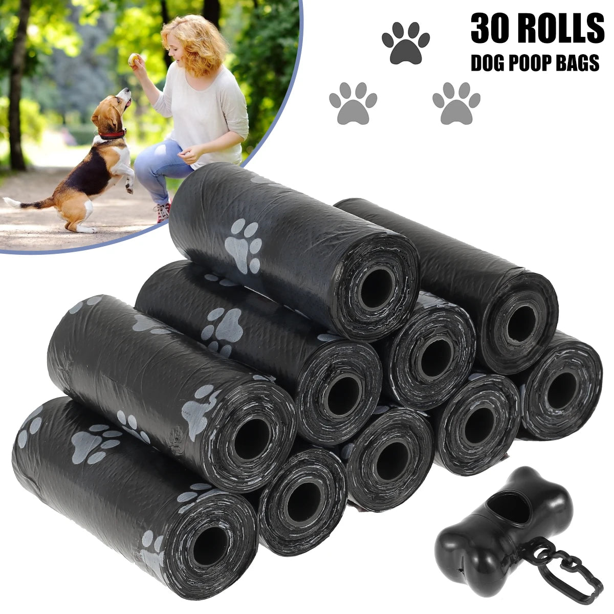 Dog Poo Bags 30/60 Rolls Biodegradable Poop Waste Bag Refill Rolls for Dogs 1 Adjustable Dispenser 100% Leak Proof Dog Waste Bag