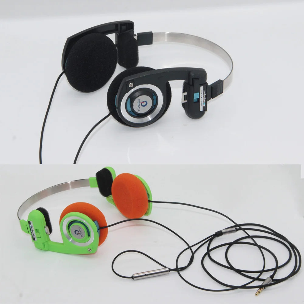 Poyatu Retro  Headphone With Microphone Stereo Classic Open Hifi On-ear HD Earphones Foldable Portable Lightweight  Headset