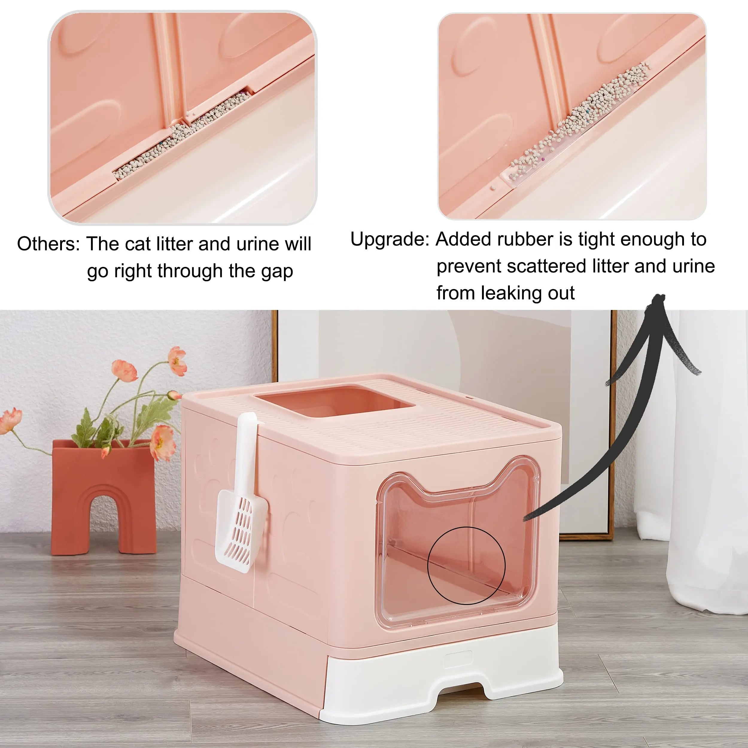 Collapsible Litter Pan with Lid, Enclosed Litter Pan, Top Entry Splash-Proof Cat Toilet, Easy to Clean, with Litter Scoop