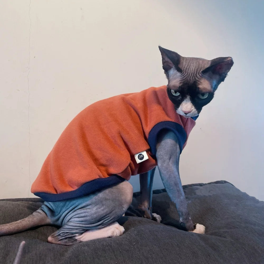 Cat Clothes Cotton Cartoon T-Shirt Long Sleeves Fashion Coat for Sphynx Cat Soft Animal Print Pajamas for Kittens in Spring