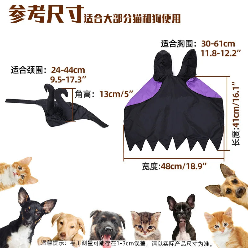 Halloween Witch-Shaped Costume cat Purple Vampire Cape Puppy Wizard Devil Horns Hat Pet Holiday Outfit for Small Middle-Sized Do