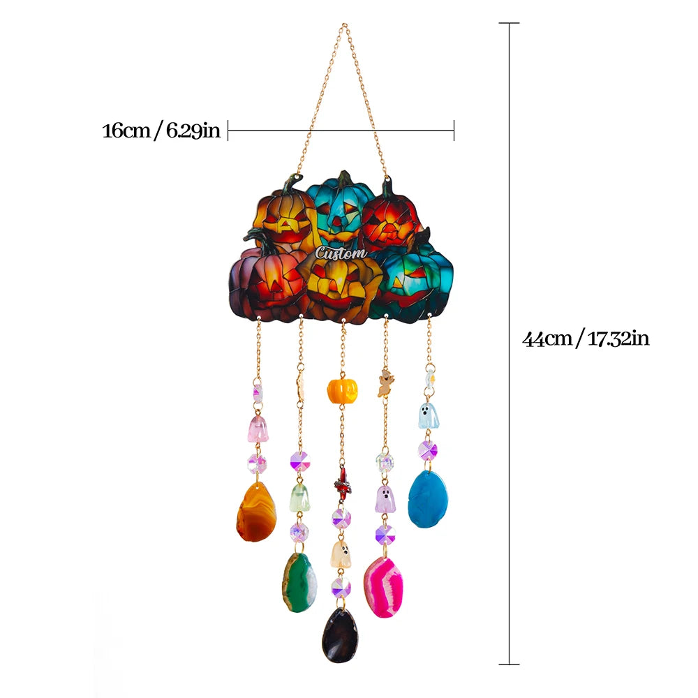 1 pc 2D Flat Pumpkin, Bat, Witch Stained Acrylic with Agate PendantWindow Hanging Horror Sun Catcher Decor Halloween Suncatchers