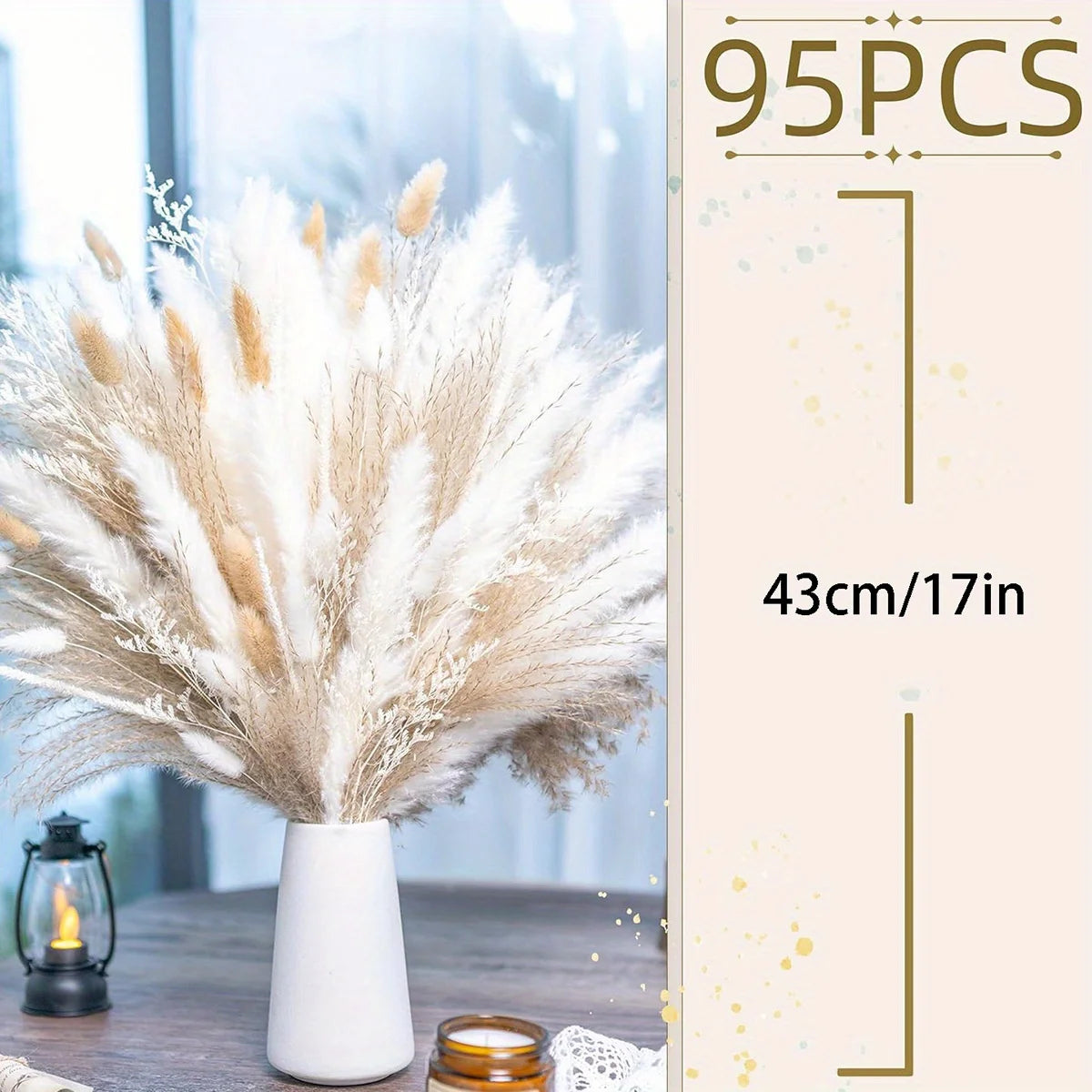 95Pcs Natural Dried Pampas Grass Bouquet for Home Decor Vase Filler Fluffy Dried Fall Pampas for Table Decor Wedding