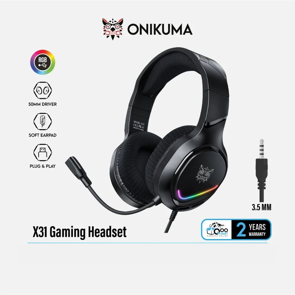 Onikuma X31 Gaming Headset Gaming headphones 3.5 mm speaker 50mm RGB power supports PC/Mobile/Console