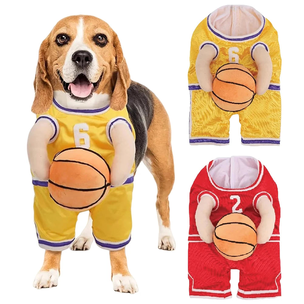 Dog Basketball Player Costume with Ball Dog Basketball Costume Funny Dress Up Sports Outfit for Halloween