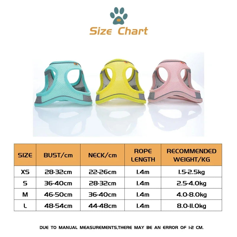 Breathable Cat Harness Vest Adjustable Kitten Chest Strap Reflective Puppy Pet Harness and Leash Belt Set for Small Dog Stuff