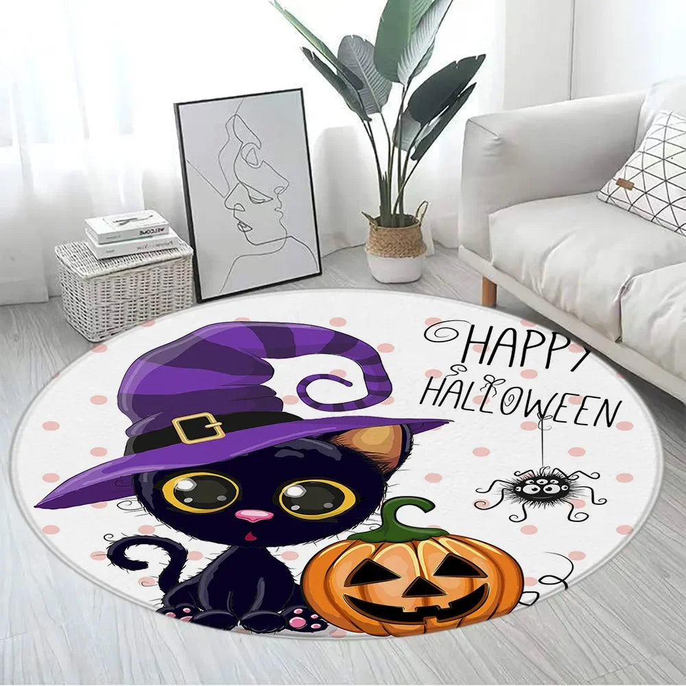 Floral Skull Round Carpet Rose Flowers Spider Skeleton Horror Halloween Home Living Room Bedroom Decor Flannel Mats Floor Rugs