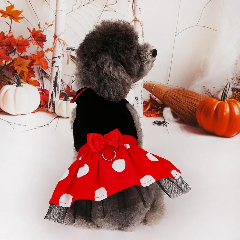New Halloween Christmas Mickey Pet Costume Little Dog Cat Velvet Polka Dot Dress Cute Cartoon Cats Dogs Party Clothes Good Gifts