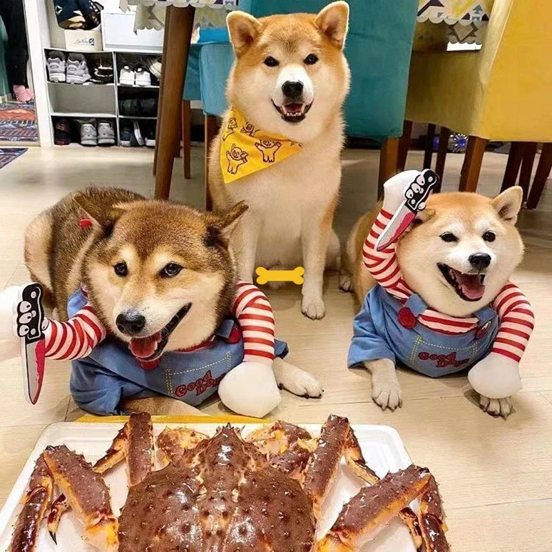 Halloween Funny Pet Clothes Cats Cosplay Killer Costume Adjustable Puppy Kitten Party Dress Up Jumpsuit Festival Gifts for Cats